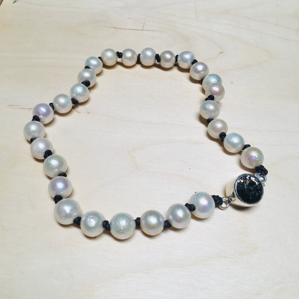 Pearl and Leather Collar with Swarovski Crystal Clasp