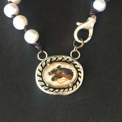 vintage equestrian necklace with intaglio a pony and pearls