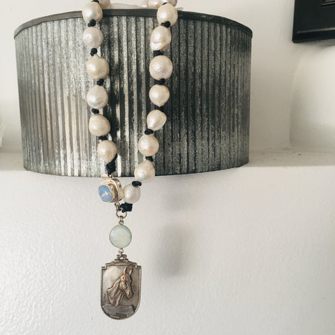 Vintage Horse Medal with Baroque Pearls