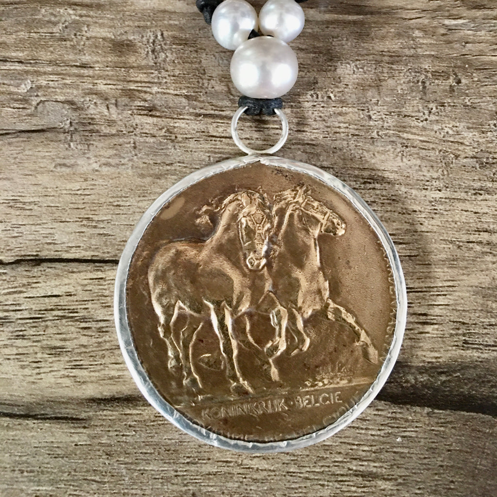 Vintage horse Medal Necklace