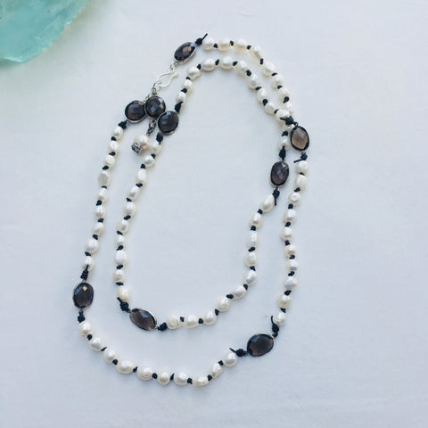 Smokey Topaz and Pearl Necklace