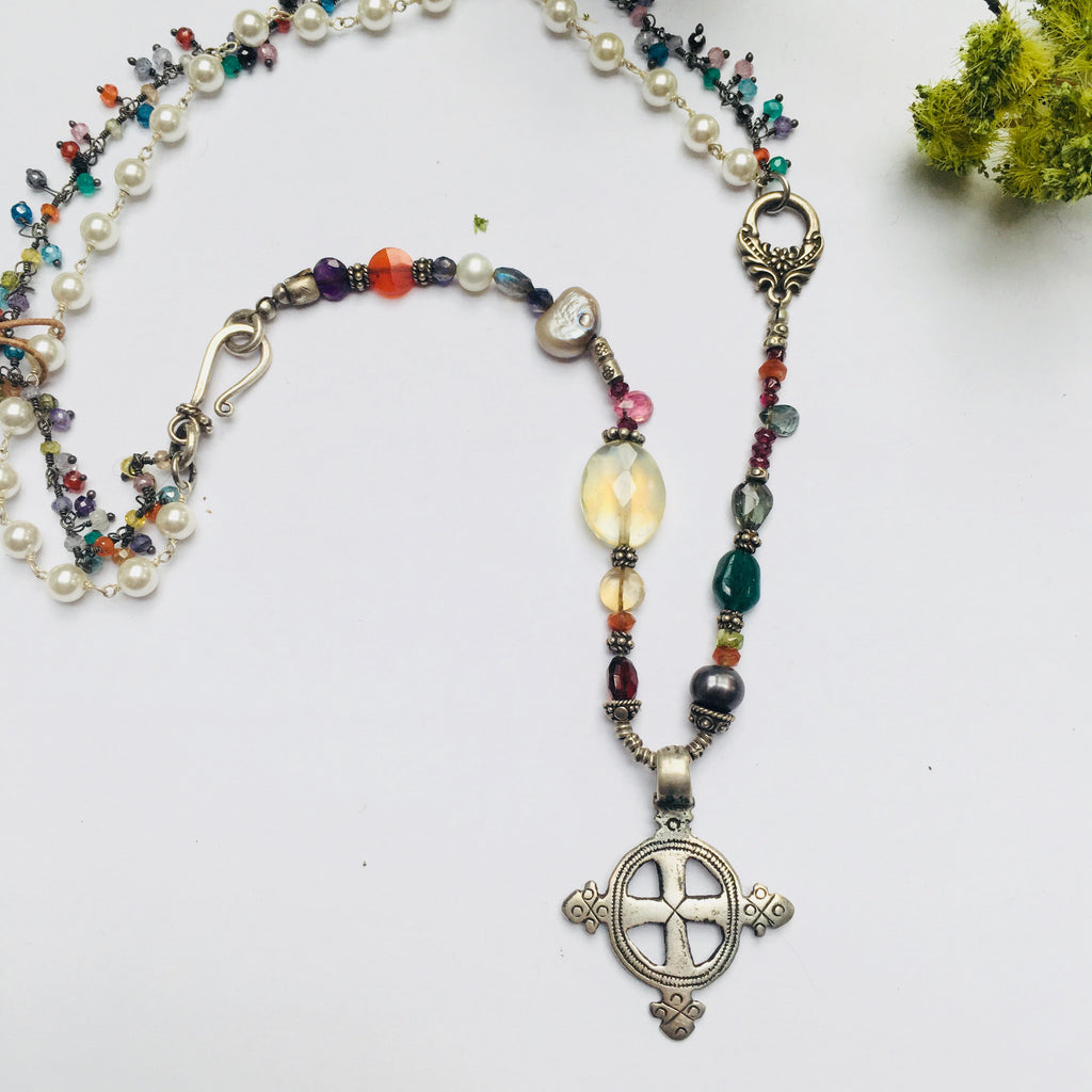 Rainbow Coptic Cross Necklace