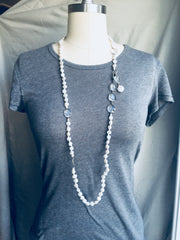 Pearls and White Leather Necklace