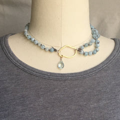 AQUAMARINES AND LEATHER NECKLACE