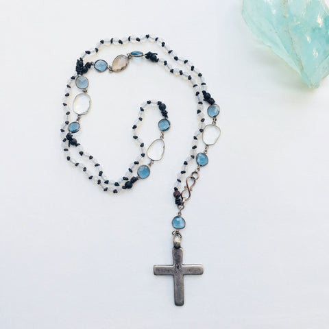 Gray Agate and Coptic Cross Necklace