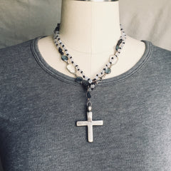 Gray Agate and Coptic Cross Necklace