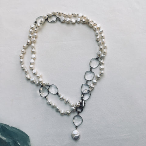 Pearls and White Leather Necklace