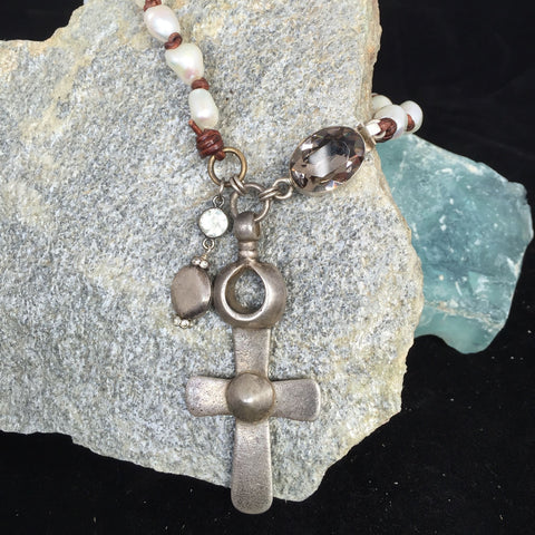 Coptic Cross Necklace with Smokey Topaz